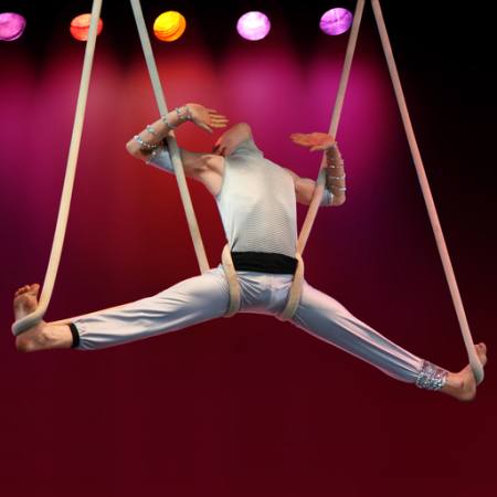 mies, roikkuu, sirkus, punainen, jouset Galina Barskaya - Dreamstime