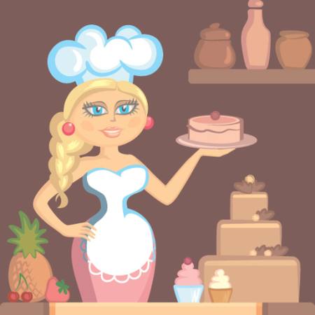 nainen, blondi, kokki, kakku, nainen, keittiö Klavapuk - Dreamstime