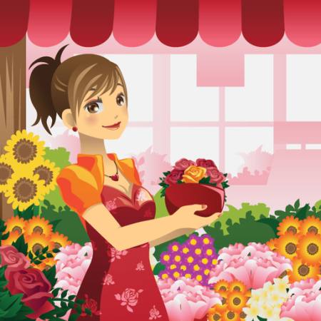 nainen, kukkia, myymälä, punainen, tyttö Artisticco Llc - Dreamstime