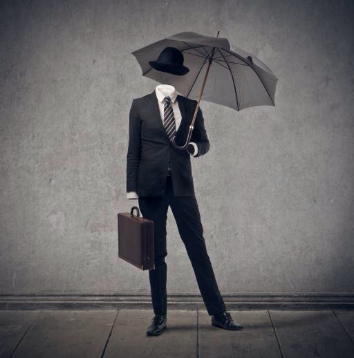 sateenvarjo, mies, puku, matkalaukku, harmaa Bowie15