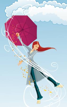 sateenvarjo, tyttö, tuuli, pilvet, sade, onnellinen Tachen - Dreamstime