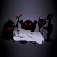 Pixwords Kuva halloween, sänky, hirviö, hirviöitä, yö, Scarry Aidarseineshev