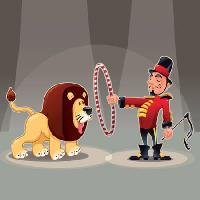 leijona, mies, ympyrä, sirkus, eläin Danilo Sanino - Dreamstime
